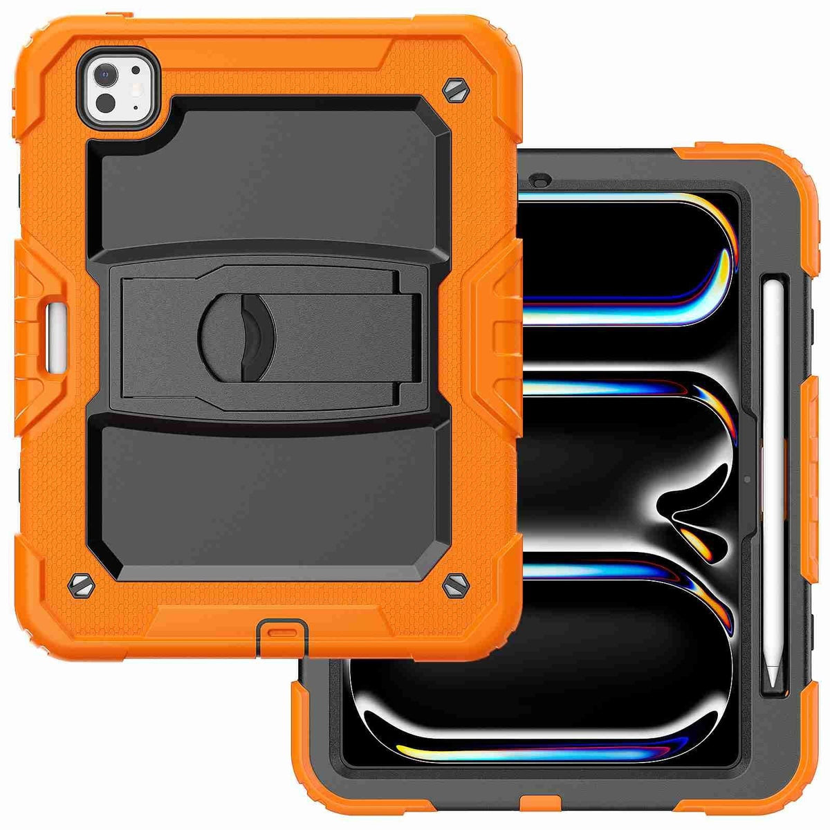 Water Resistant Silicone PC Case for iPad Pro 11 2024, with Shoulder Strap and Stand - Orange