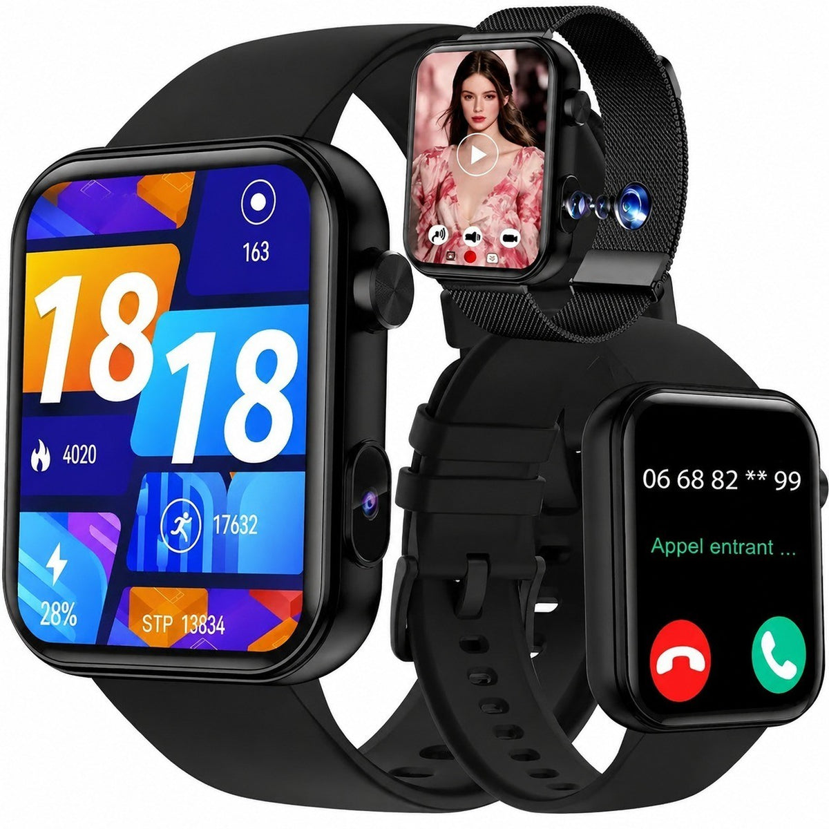 Smartwatch with Video Camera, Bluetooth Calling, 1.91" IPS Screen, Voice Recorder, Music, TWS