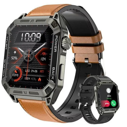 Alloy Smartwatch with 2 Straps, Brown Faux Leather & Black Silicone, Heart Rate SpO2 Blood Pressure