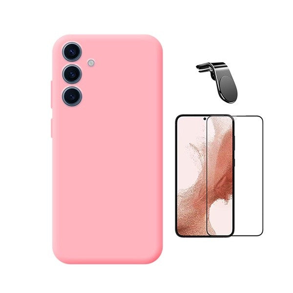 Gorilla Glass Screen Protector Kit, Silicone Case, Magnetic Mount for Samsung Galaxy S25 Fe Pink