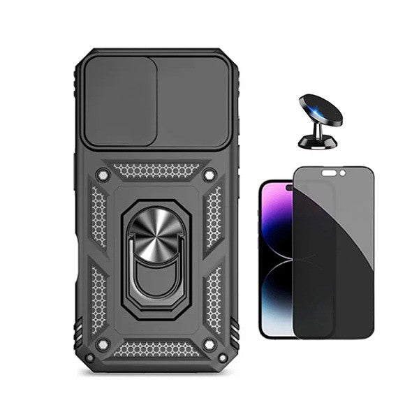 Tempered Glass Privacy Screen Protector Kit, Magnetic Military Case, Window Mount for iPhone 17