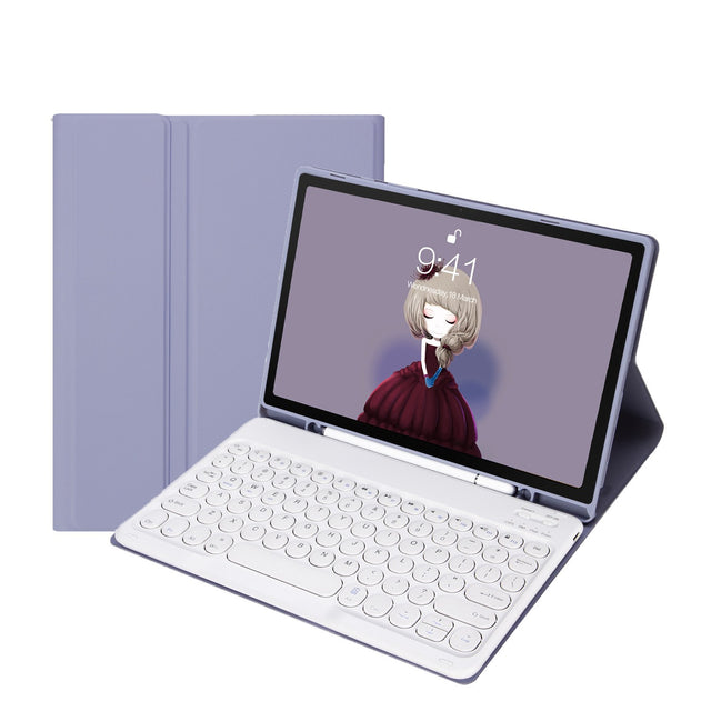 Purple Bluetooth Keyboard Case Compatible with Samsung Galaxy Tab S10 Fe/S9 Fe 10.9", Round Keys