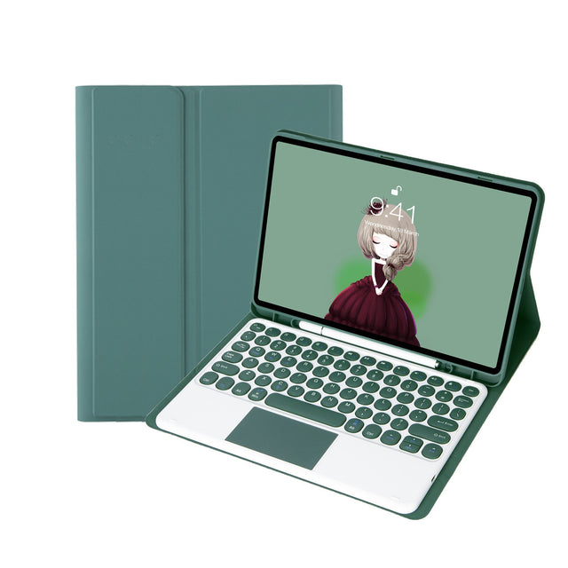 Bluetooth Keyboard Case Compatible with Samsung Galaxy Tab S10 Fe/S9 Fe 10.9", Round Keys, Dark Green