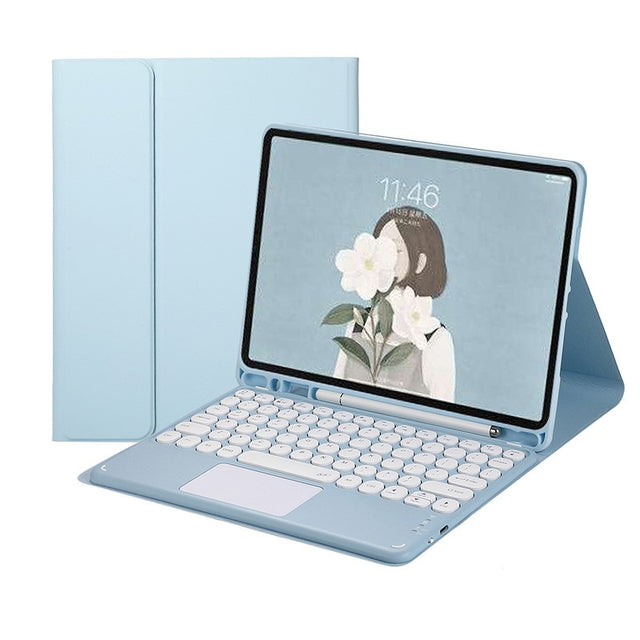 Bluetooth Keyboard Case Compatible with Samsung Galaxy Tab A9 8.7", Round Keys, Sky Blue, 360 Protection