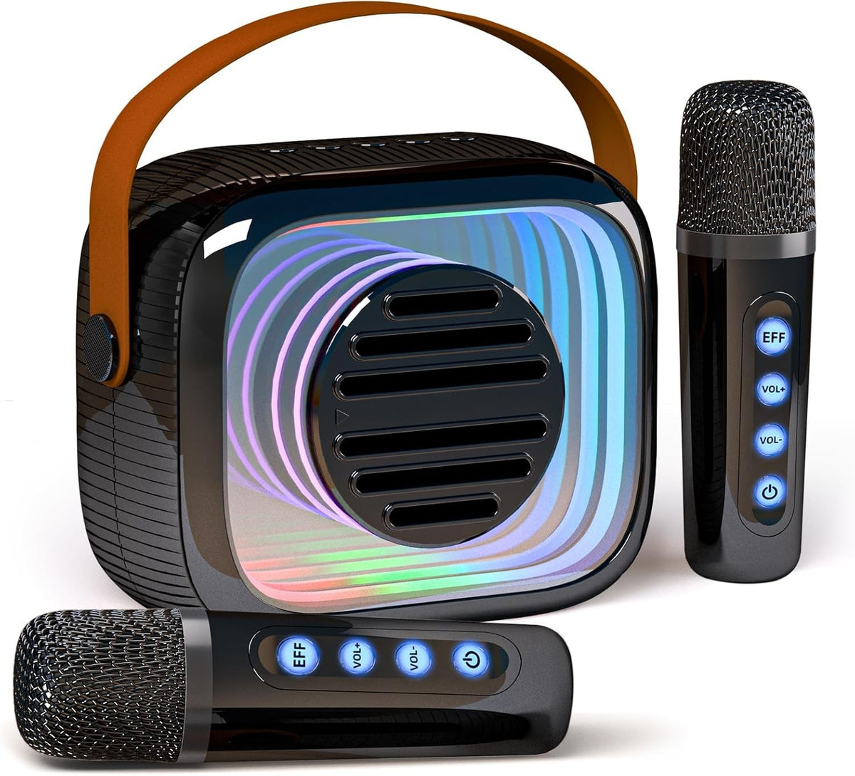 Mini Portable Karaoke Machine with Bluetooth Speaker & 2 Wireless Microphones, Black