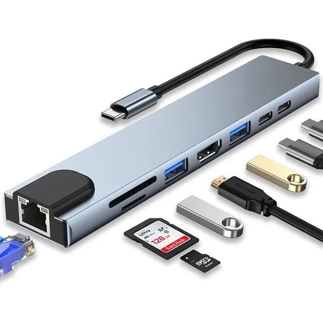 8-in-1 USB C Hub with 4K HDMI, 100W PD, USB 3.0, RJ45 Ethernet, SD/TF Card Reader