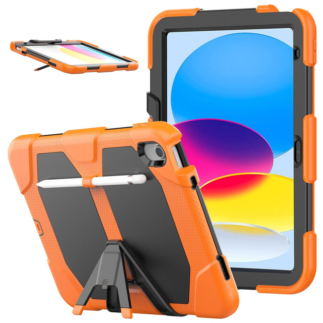 Rugged Silicone PC Tablet Case with Stand for iPad 10th Gen 10.9" 2022, Orange