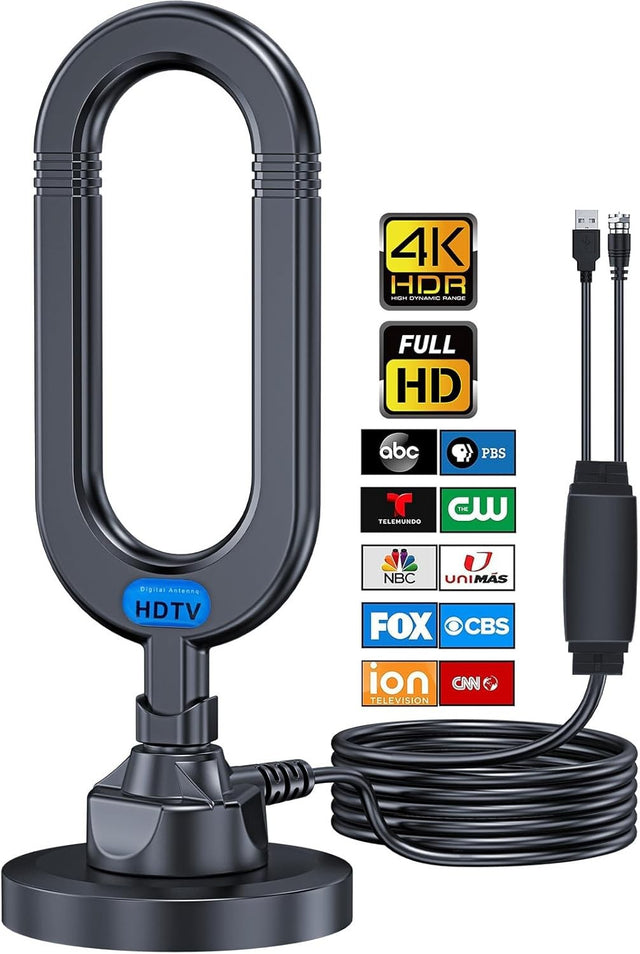 ZRUXE 2025 Indoor 4K Digital TV Antenna, 380 Mile Long Range, Amplified for Local Channels, Black