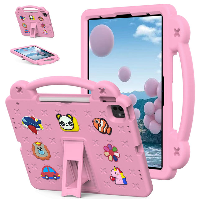 ZRUXE Handle Case for iPad Pro 13-Inch 2024, EVA Shockproof Cover with Kickstand for Kids, Pink