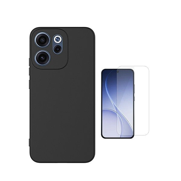 9H Tempered Glass Screen Protector + Silicone Case Compatible with Oppo Reno15 Pro - Black