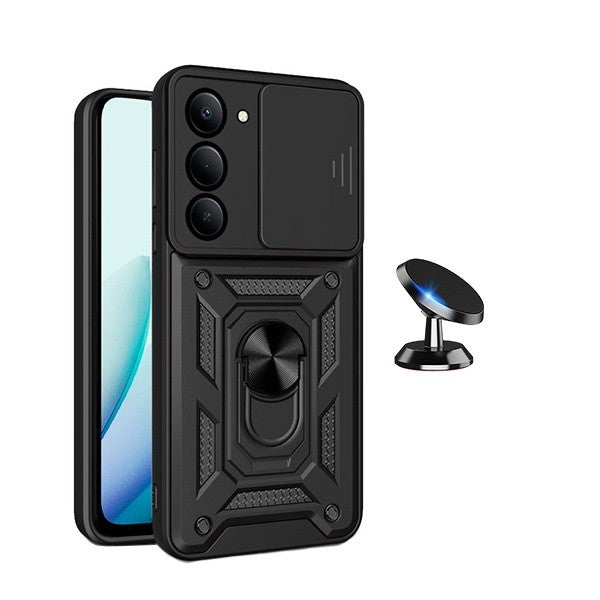 Magnetic Mount Kit, Military Case with Sliding Window, Compatible with Xiaomi Redmi 15 4G - Black