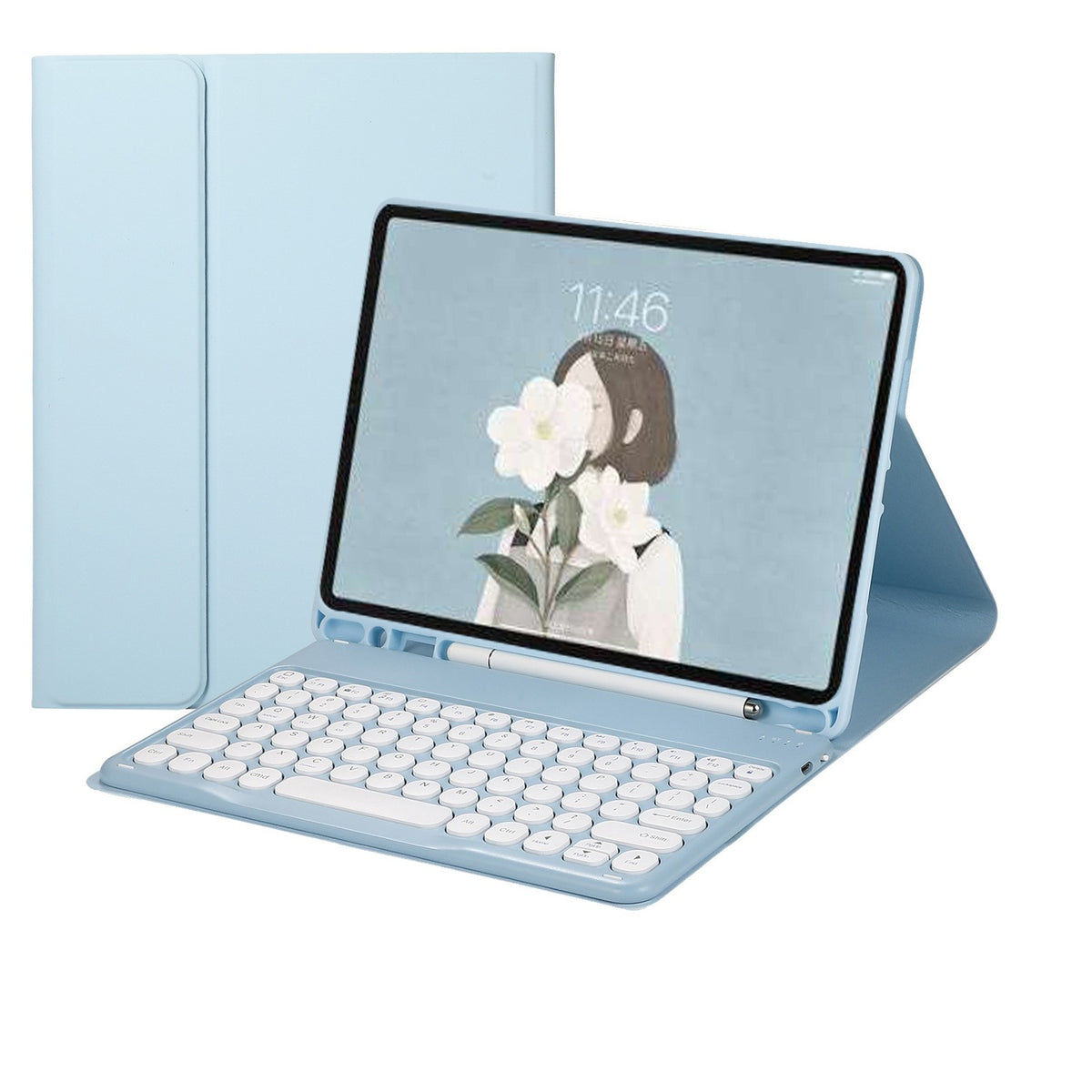 Bluetooth Keyboard Case for Samsung Galaxy Tab S9 Plus/S9 FE Plus 12.4", Round Keys