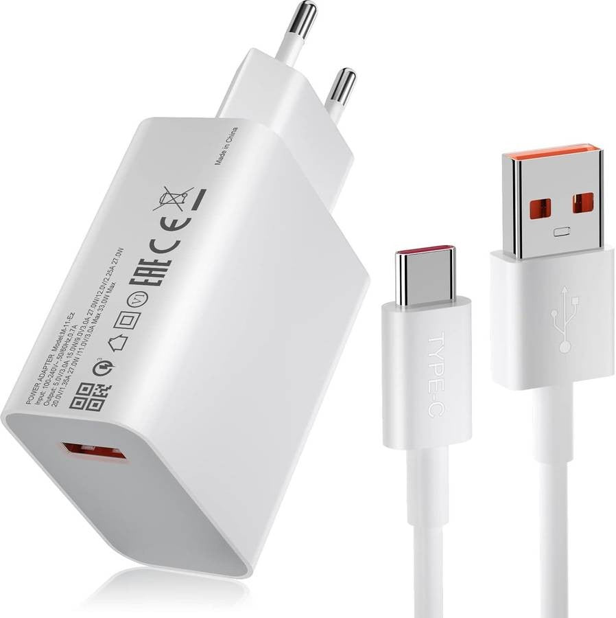 Turbo Fast Charger Kit with 6A Type-C Cable 1M, Compatible with Xiaomi for Super Fast Charging