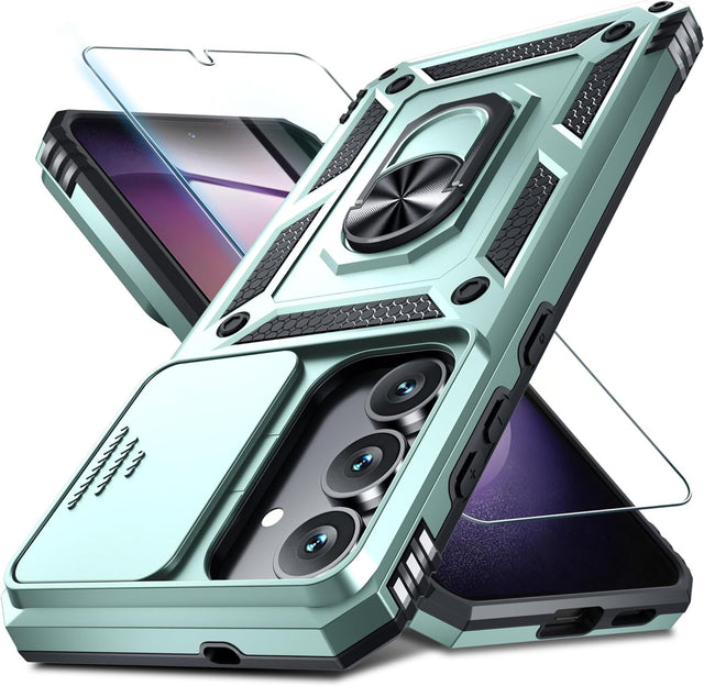Samsung Galaxy S25 Drop-Proof Case with Tempered Glass Screen Protector, Green