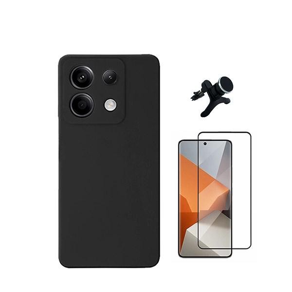 5D Full Cover Tempered Glass Screen Protector + Liquid Silicone Case + Stand for Xiaomi Poco X6 5G