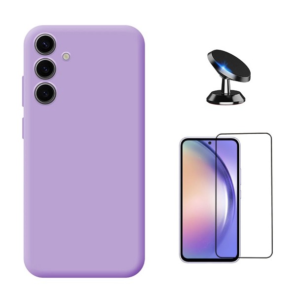 Magnetic Case for Samsung Galaxy A36, Purple Silicone with 5D Tempered Glass Screen Protector