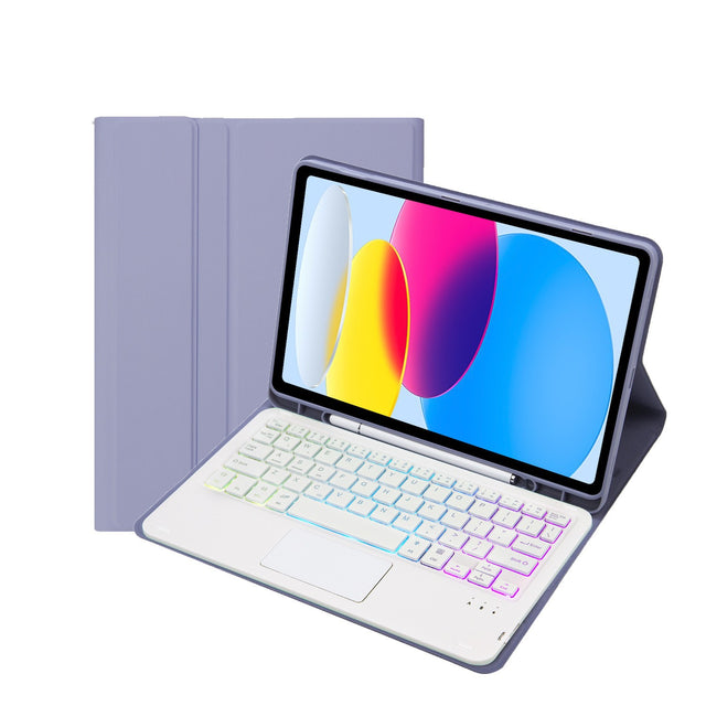 Keyboard Case for Samsung Galaxy Tab A9 8.7" X110/X115, RGB Backlit Touchpad, Purple