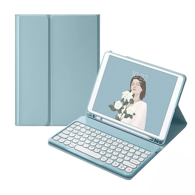 Bluetooth Keyboard Case for Samsung Galaxy Tab S10 Plus 12.4", Round Keys, Blue