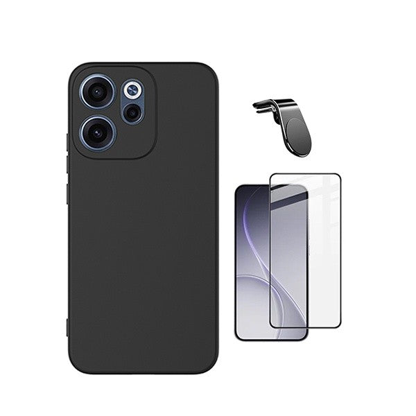 Tempered Glass Screen Protector Kit + Silicone Case + Magnetic Holder for Oppo Reno15 Pro, Black
