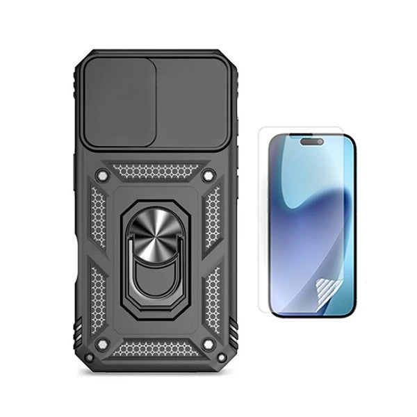 Magnetic Window Screen Protector Compatible with iPhone 17, Black - Film & Case w/ Ring