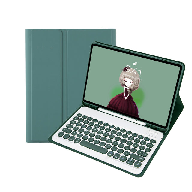 Bluetooth Keyboard Case for Samsung Galaxy Tab S9 11", Round Keys, Dark Green