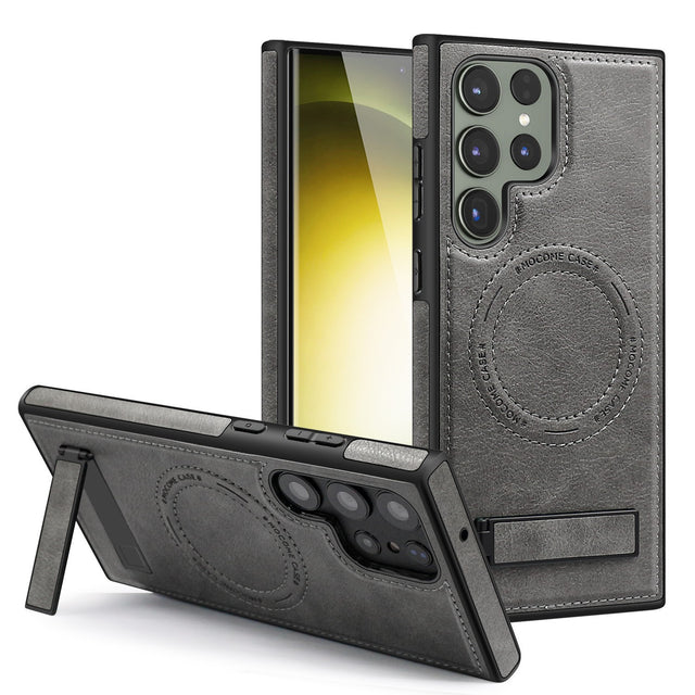 Leather Case for Samsung Galaxy S24 Ultra, Gray, with Stand & Raised Edges