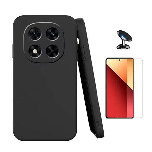 Magnetic Case for Xiaomi Redmi Note 14 Pro, Clear Glass, Liquid Silicone, 9H, Car Mount