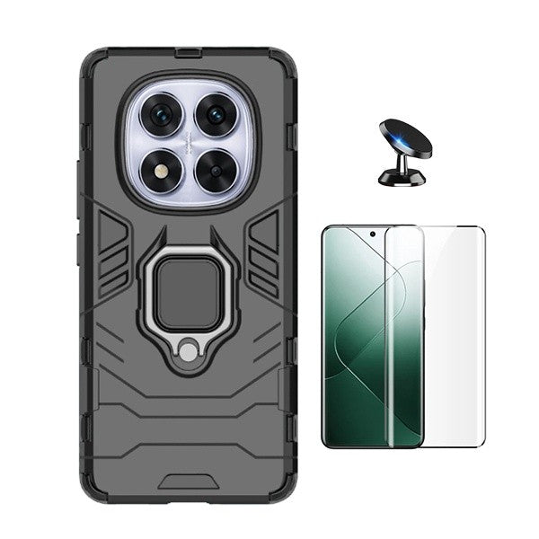 Military Defender Case for Xiaomi Redmi Note 14 Pro, Tempered Glass Screen Protector, Black