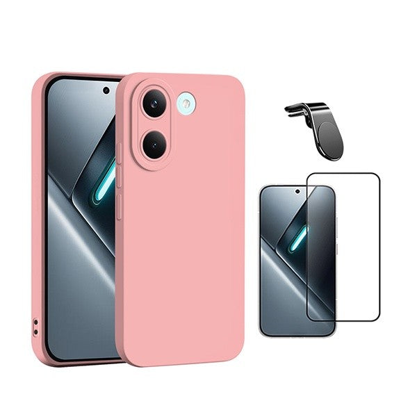 Tempered Glass Kit with Liquid Silicone Case for Xiaomi Poco X8 Pro, Pink