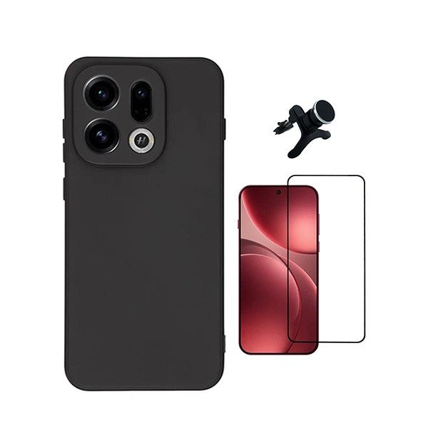 Tempered Glass Screen Protector Kit with Silicone Case & Magnetic Stand for Oppo Find X9, Black