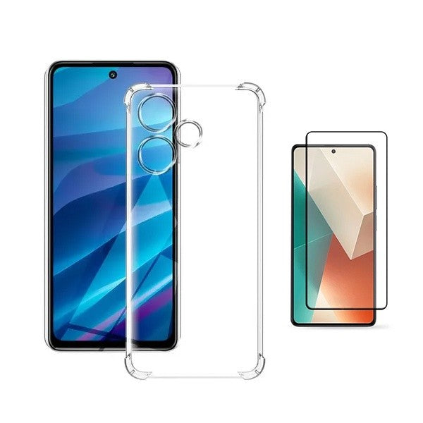 Shockproof Case for Xiaomi Redmi Note 14, with Tempered Glass Screen Protector, Transparent