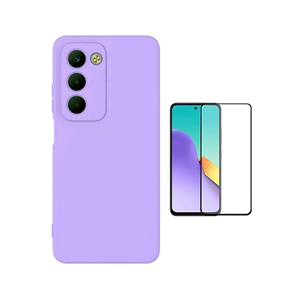 Tempered Glass Kit with Liquid Silicone Case for Xiaomi Redmi 15 5G, Purple