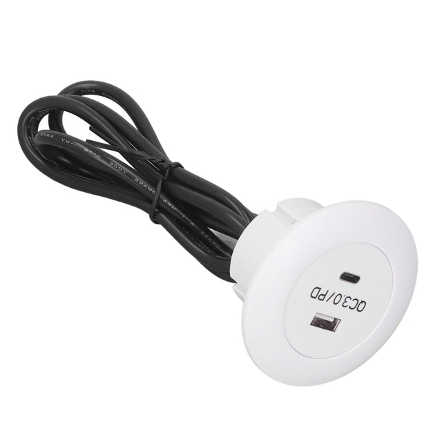 QC3.0 Fast Charging Desktop Charger Station, Round Port, 30W, 12-30V, White, Embedded