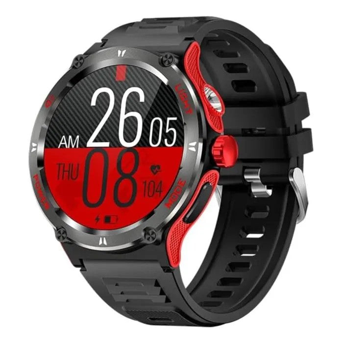 Outdoor Sport Smartwatch, 1.53" HD Touchscreen, 3ATM Waterproof, Black/Red