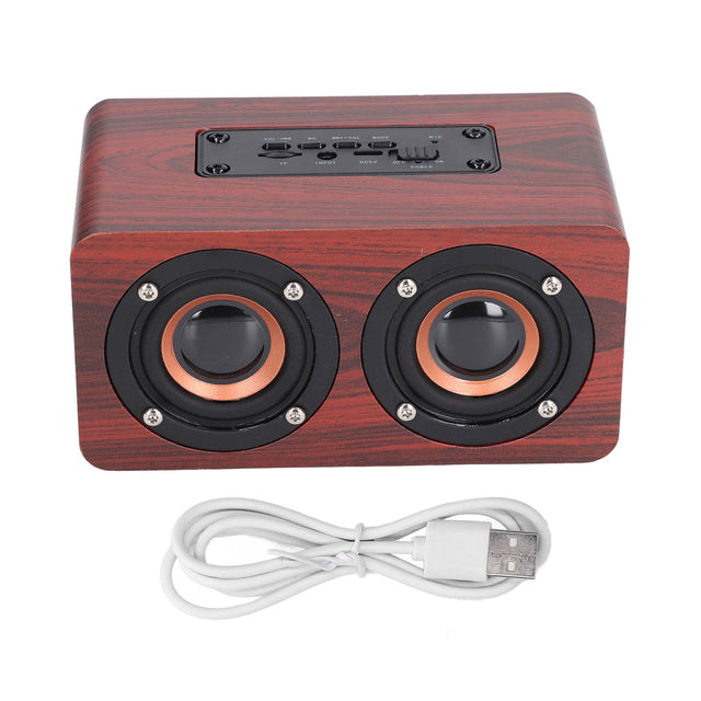 Portable Wooden Speaker, Red, Dual Speakers, Subwoofer, USB Charging, Voice Call