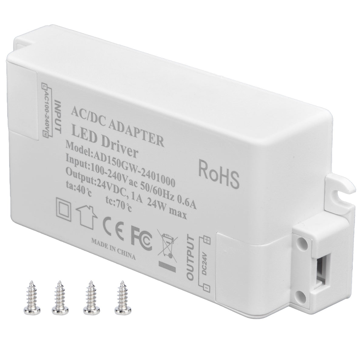 DC 24V 24W 1A LED Driver, Constant Voltage, Flame Retardant, Efficient DIY Power Supply, AC 100-240V
