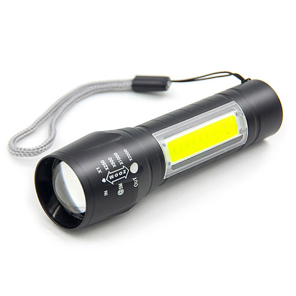 Portable Mini COB LED USB Rechargeable Flashlight, Zoomable Torch Lamp