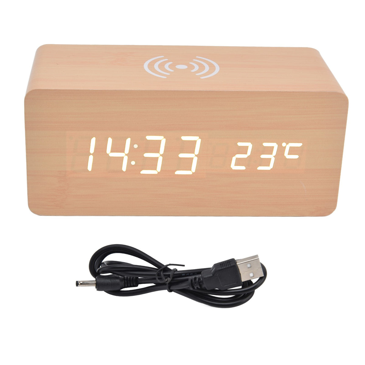 Digital Alarm Clock with Wireless Charging, LED Display, Temperature Detection, White