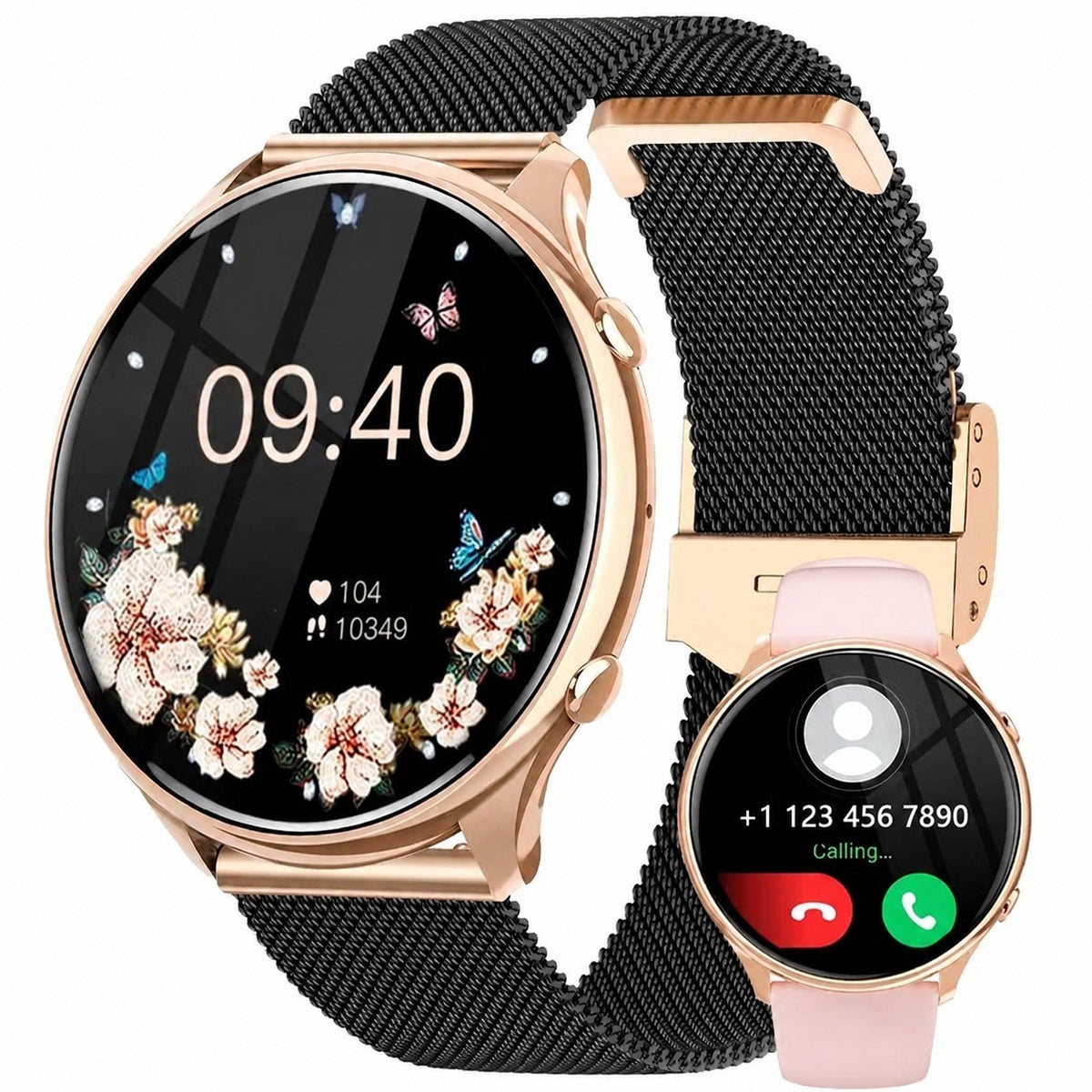 Women's Smartwatch, 1.39" HD Round, Bluetooth 5.2 Calling, 120+ Sport Modes, SpO2, Heart Rate, 2 Straps