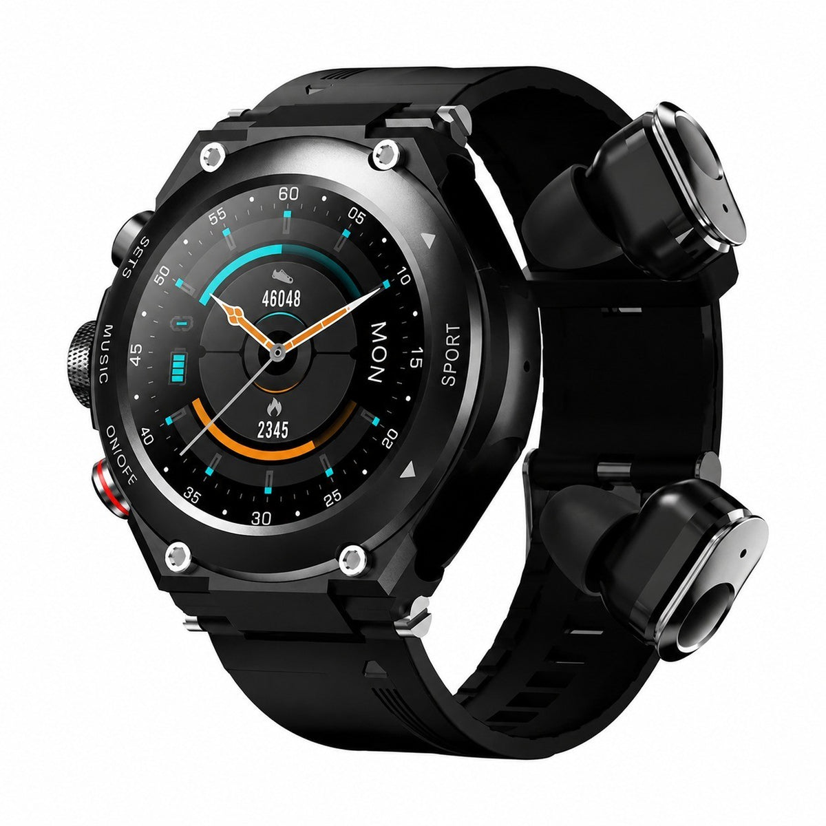 Smartwatch with Wireless Earbuds, 1.28" Touch Screen, Heart Rate, Blood Pressure, IP67