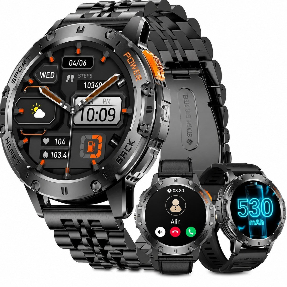 Men's Smartwatch, 1.43" AMOLED, Bluetooth Calling, IP68 Waterproof, 110+ Sports Modes, 3 Straps