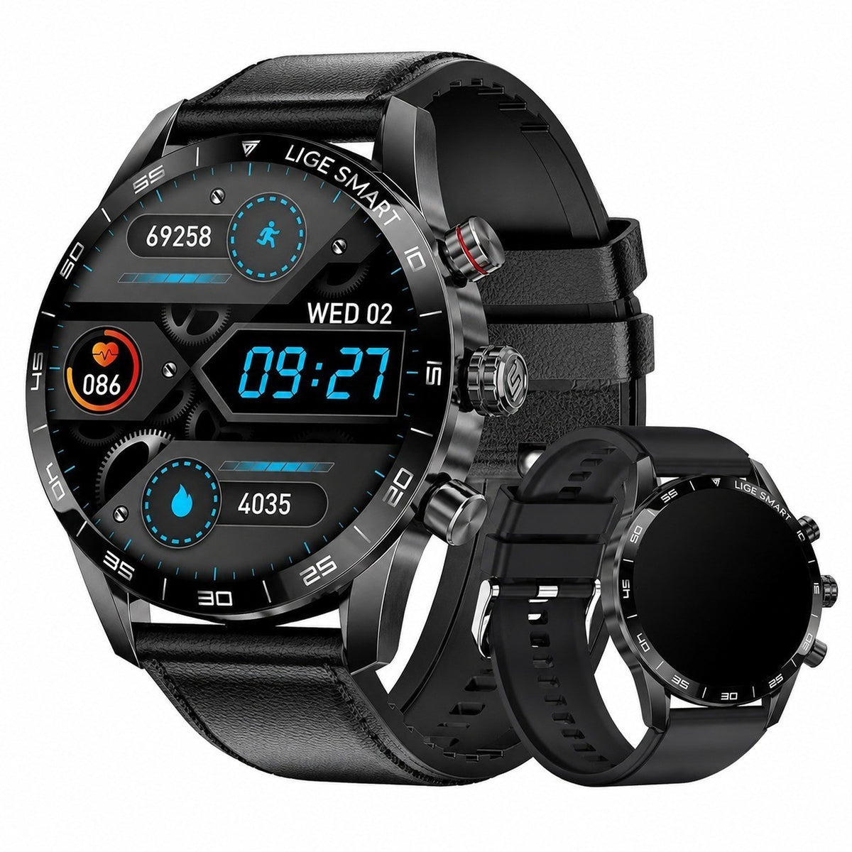 Men's Smartwatch, 1.43" AMOLED, Bluetooth Calling, Voice Assistant, 2 Straps, 15-Month Battery, Black