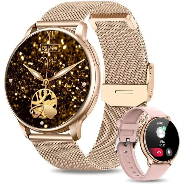 Women's Smartwatch with Bluetooth Calling, Pedometer, SpO2, Sleep Tracker, Sports Watch