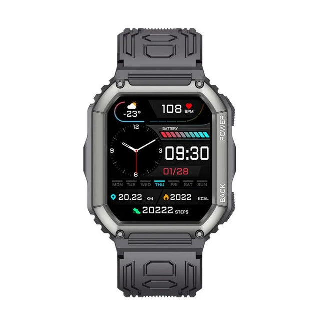 Men's Military Smartwatch, 5ATM Water Resistant, Black, Compatible with Android/iPhone