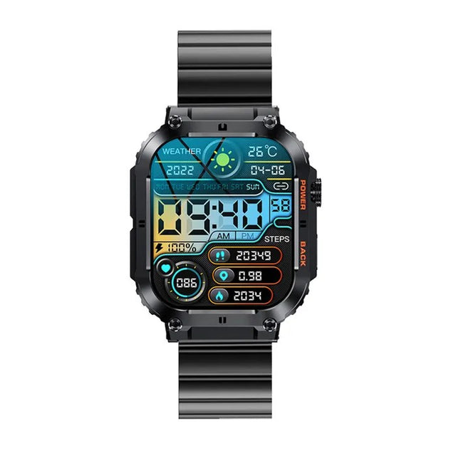 Military Smartwatch 100M Waterproof, 70 Days Standby, Black, Rugged Titanium Alloy