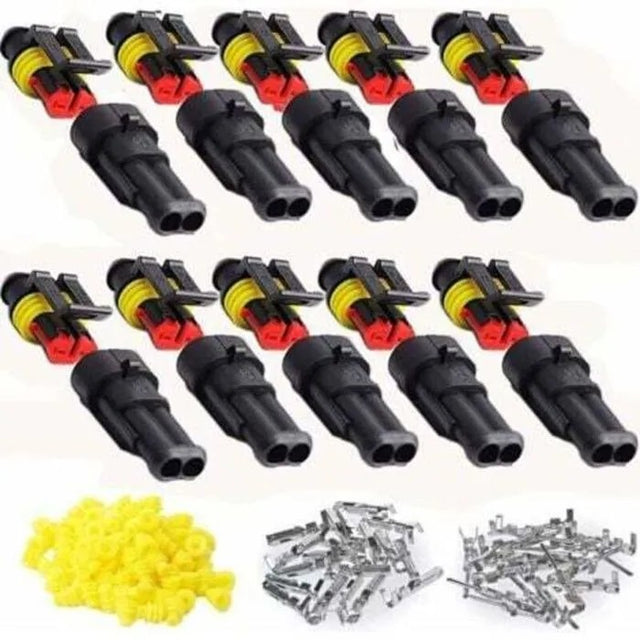 2-Pin Waterproof Car Electrical Connector, 10 Kits, Dustproof, Insulated, Sealed