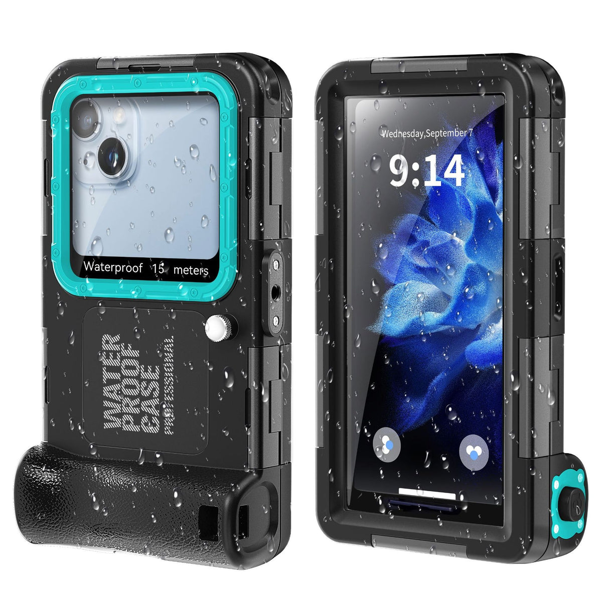 Waterproof Phone Case 15m, Compatible with iPhone, Diving Snorkeling, Blue and Black