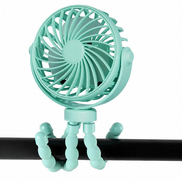 Portable Stroller Fan, USB Rechargeable, Adjustable Tripod, 360° Rotation, 3 Speeds, Blue